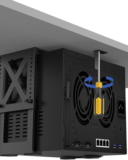 Monzlteck Under Desk Adjustable Metal Mount Bracket – 16-Level Height Adjustment (5.6-11.2in), Heavy-Duty 12kg Load Capacity, Universal Stand for PC, NAS, Label Printer,Speaker，Ventilation Design