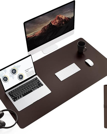 YSAGi Non-Slip Leather Desk Pad L Size, Waterproof Laptop Computer Desk Keyboard Mat, Table Protector Blotter Mat, Large Mouse Pad for Office/Work/Home/Decor(Dark Brown, 35.4" x 17")