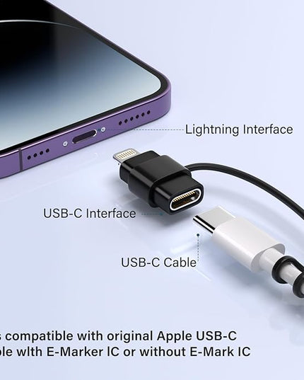 USB C Type C to Lightning Adapter （4 Pack） 1.8-2.2A 15W Fast Charging Support Data Sync,Lightning to USB Type C Cable Adapter for iPhone/iPad/for Airpods,with Anti-Lost Loop,Not for Audio/OTG (Black)