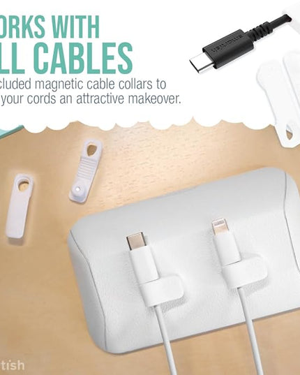 Smartish® Magnetic Cord Holder - Bigger Cable Wrangler Stocking Stuffer Organizer with Magnet Clips for Charger Management on Desktop, Nightstand - Holds 6+ Cables - Snow Day White