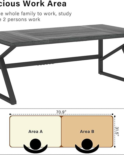HSH Extra Long Computer Desk, Industrial Metal Wood Home Office Desk, Large PC Laptop Table for 2 Person Executive Writing Work Study Gaming, Bedroom Living Room Dual Monitor Desk, Dark Gray, 70 Inch