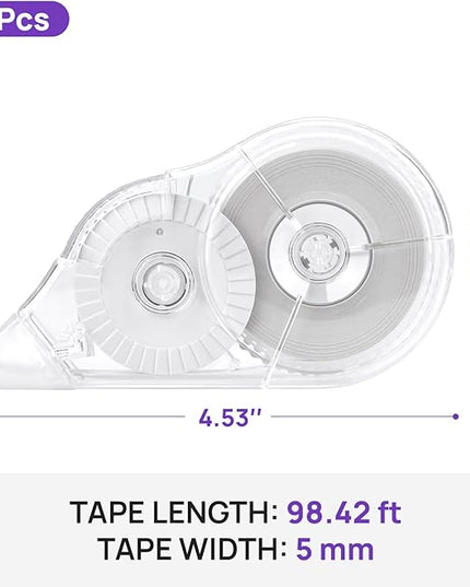 JEFURE 4 Pcs Correction Tape, 98.43 Ft White Wrong Out Tear-Resistant Bulk, Instant Corrections Easy To Use Applicator for School, Office, Note Taking, Journal (Tape Width 0.2 in，Clear)