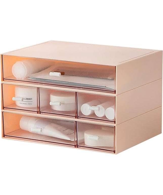 Desk Organizer with 6 Drawers, Makeup Organizer, Plastic Makeup Storage, Cosmetic Storage Organizer, Desk Storage Box, Bathroom Organization Boxes, Desktop Storage Box(Pink)