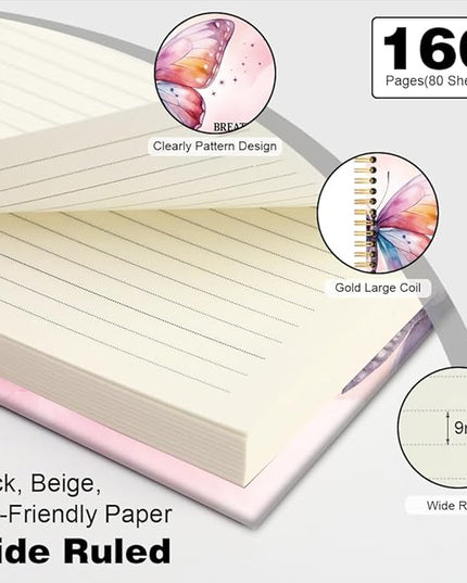 Breathe Try Again That's How You Win Spiral Notebook, Pink Butterfly Notebook for Women, Therapy Mental Health Journal for Women, Inspirational Birthday Gifts for Women Friends Sisters Boss BFF