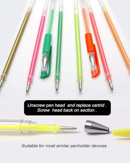 200 Colors Gel Pen Ink Refills, Glitter Neon Gel Ink Pens Refills Replace Cartridges for Adult Coloring Books Journaling Women Gifts, No Repeats