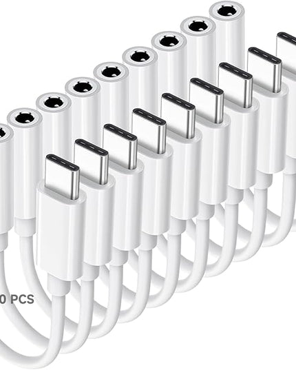 USB C to 3.5mm Audio Headphone Adapter, Type C to Jack Dongle Adapter Cable Cord Compatible with Apple iPhone 17/16/15 Pro Max Plus, iPad, MacBook, Samsung Galaxy S24 S23 S22 S21 Ultra (100-Pack)