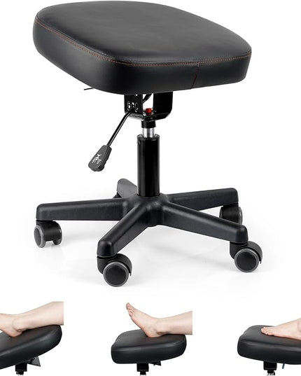 Footrest Stool Under Desk Adjustable Height and Tilt Angle Footrest Ottoman Ergonomic Foot Stool with Wheels 360° Rolling for Home Office (New Black)