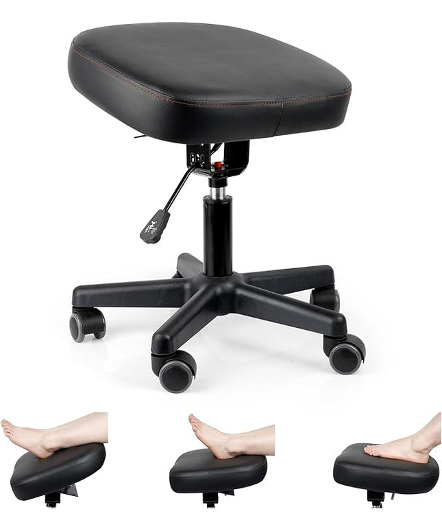 Footrest Stool Under Desk Adjustable Height and Tilt Angle Footrest Ottoman Ergonomic Foot Stool with Wheels 360° Rolling for Home Office (New Black)