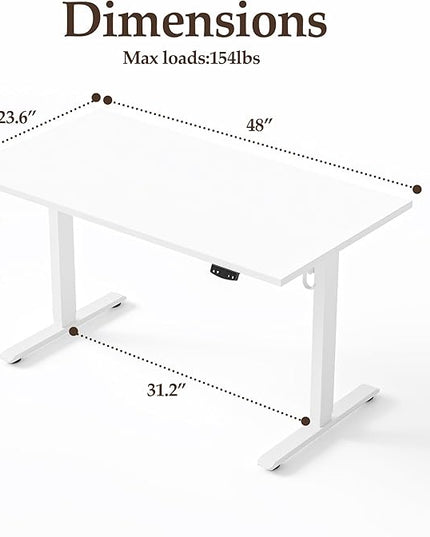 Klicelor 48 Inch Electric Standing Desk, Height Adjustable Office Desk, Sit Stand Up Computer Desk with Memory Preset, Two-Piece Desktop, White
