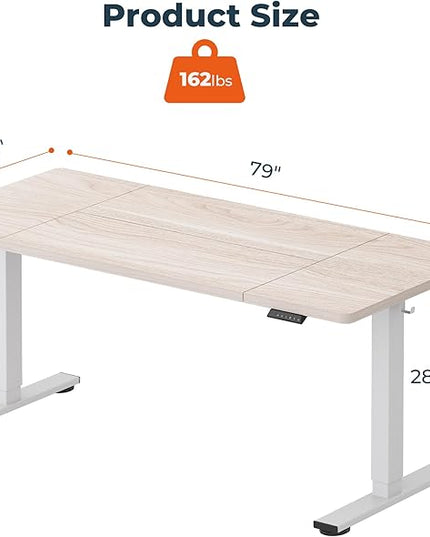 Standing Desk,Large 79x31 Inches Height Adjustable Stand Up Desks with Cable Management, Home Office Computer Desk with Cup Holder & Memory Preset, White Wood Grain