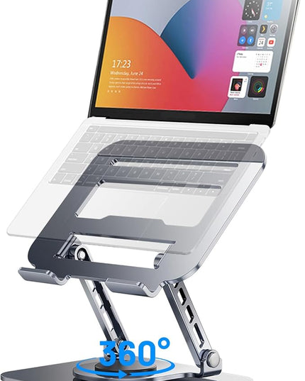 Adjustable Laptop Stand, 360 Degree Rotation, Lift, Folding Heat Dissipation Full Body Carbon Drill Material Metal Tablet Portable Stand Compatible with 21-inch Laptop, ipad Tablet - Silver