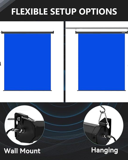 RAUBAY Motorized Pull Down Blue Screen - 78.7" x 86.6" Collapsible Wall-Mount Background for Professional Video Production, Chroma Key Backdrop for YouTube, TikTok, Streaming, Video Conferencing
