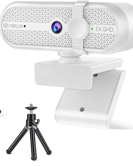 TOALLIN 2K Webcam for Streaming, 5 Million Pixels, Built-in Mic, FOV 90° Webcam with Tripod and Privacy Cover, USB Computer Camera for Laptop, Live-Streaming, Gaming, Video Calls