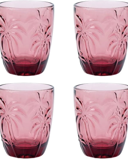 M&N HOME Colored Whiskey Glasses, Set of 4 Colorful Drinking Glasses, 9 Oz Coconut Cups, Glass Tumblers, Glass Cups for Water and Juice, Tiki Cups, Tropical Themed Glassware Set - PURPLE SET