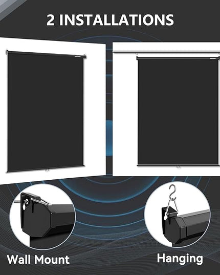 RAUBAY Retractable Pull Down Black Screen Backdrop - 59.8" x 86.6" Collapsible Wall-Mount Background for Professional Video Production, Photography, TikTok and Video Conferencing