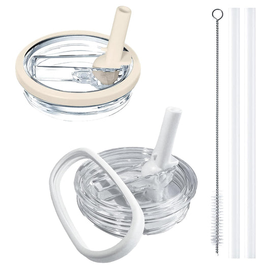 Aooiiysd 2 Pack 40 oz Stanley Lid Replacement, with Leak Proof and Flip Straw Lid, Stanley Cup Accessories, for Stanley Quencher H2.0 40 oz Tumbler (Only), BPA Free (Beige and White Set)