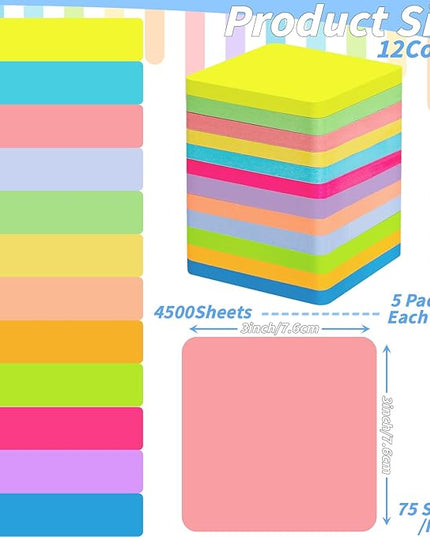 60 Pads Round Corner Sticky Notes 3x3 in Post, 12 Bright Colors Self-Stick Note Pads it, Strong Adhesive Paper Memo Pads, 75 Sheets/Pad, Colored Note Pad Easy to Post for Home, Office, Notebook