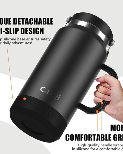 64oz Insulated Water Bottle with Flip Straw Lid - Leak-Proof, Sweat-Free, Top and Easy-Grip Side Handle, Silicone-Wrapped for Comfort, Iced for 34 Hours, Wide Mouth, BPA-Free, Anti-Slip Base