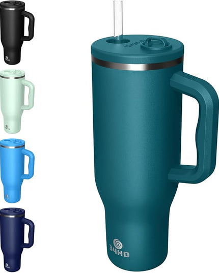 34HD 40 oz Stainless Steel Tumbler - Leakproof Insulated Water Bottle with Handle, Magnetic Lid and Flexible Straw - Iced for 48 Hours – Perfect for Men, Women, Birthday Gift, Green - Teal Mirage