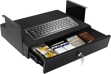 LEYSRIS 19.78" Under Desk Storage Drawer, Locking Design Black Sliding Pull-Out Drawer for Sit Stand Workstation