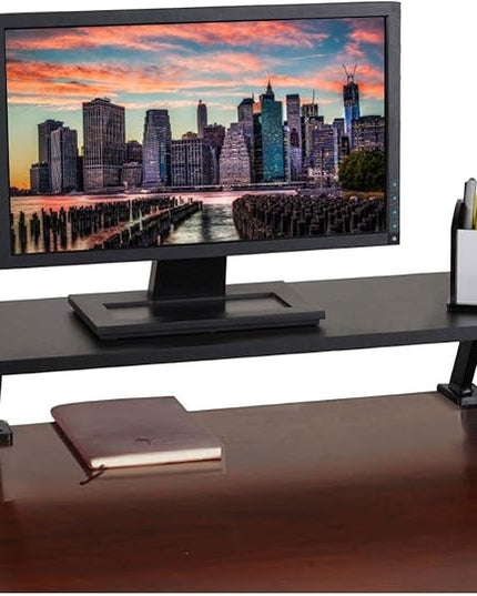 Kantek Ergonomic Mounted Computer Monitor Riser Stand, Floating Desk Shelf, Clamp On Base, 25.6" X 10.2" X 5.1", Black