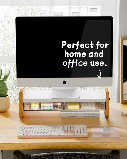 Monitor Stand Riser,Wooden & MDF Computer Desktop Stand with Acrylic Drawer,Laptop Stand Riser Holder ,Table Holder Desk Organizer Storage Stand for Laptop,Printer,TV,15.7 inch,Cute Cat