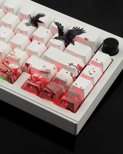 PBT Keycaps - Side Print Keycaps, Shine Through Custom Key caps 75 Percent, Ink Painting Keycap Set Dye Sub & Double Shot, 131 Keys Cherry Profile Keyboard Keycap for Mechanical Keyboard, Wuxia