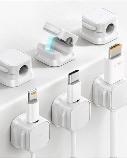 Generic 6 Pack Magnetic Cord Holder, Adhesive Wire Organizer, Under Desk Cable Clip Management, Cord Keeper Organizer for Office Home Desk Wall Nightstand (White)