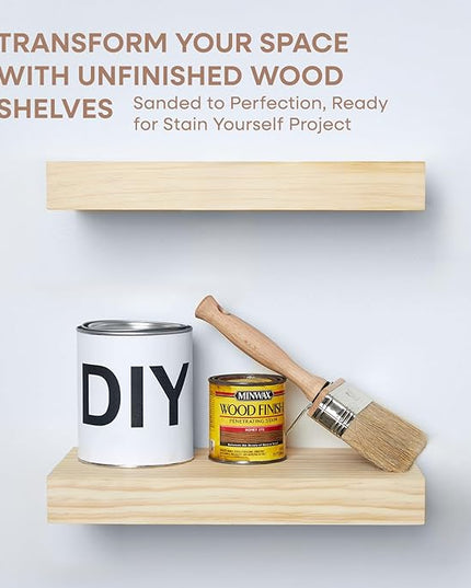 Homeforia Wood Floating Shelf 12 inch, High End Solid Natural Wood 12inch Floating Shelves for Wall Mounted, Unfinished Small Wooden Floating Shelves, Heavy Duty Bracket, 12 X 6.5 X 1.75 in, Set of 2