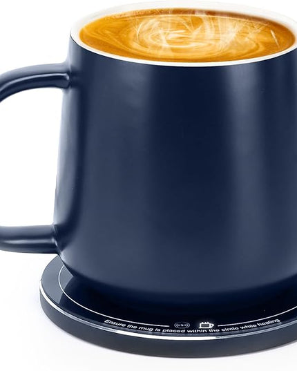 APEKX Warm Cup Coffee Mug Warmer Set - Smart Stable Constant Temperature 131°F, 15W Wireless Charging, 12.8 oz Capacity - Supports USB-C Interface, Automatic Power On/Off Function (4 H). (Deep Navy)