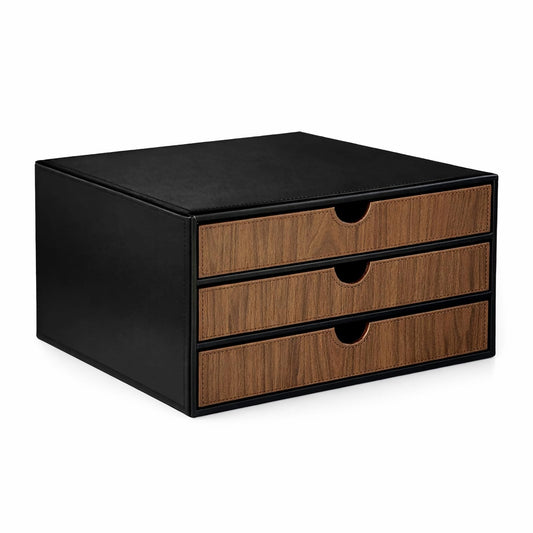 UnionBasic Document Organizer, 3-Drawer File Cabinet Document Storage Box, Office Desktop Filing Organizer, Black with Wood Grain Drawers