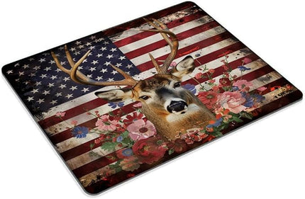 Square Mouse Pad Majestic Deer Wreath and National Flag-2,Gaming Mouse Pads for Desk,Soft Computer Waterproof Non-Slip Mouse Mat