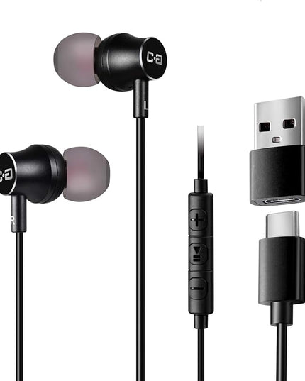 USB-C Earbuds, Compatible with Samsung, Google, OnePlus, iPhone 15/16 Smartphones, with USB Adapter for Laptop/PC, Mac, Advanced DAC Sound Card, Clear Mic, Deep Bass, Magnetic Shell