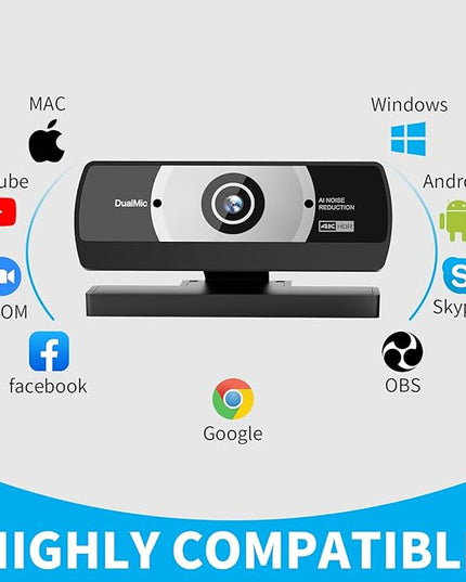 4K Webcam for PC, Full HD Video Calling, HD Light Correction, Works with Skype, Zoom, FaceTime, Hangouts, PC/Mac/Laptop/MacBook/Tablet