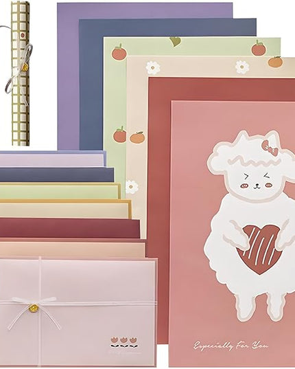 72 Pcs Stationery Paper Envelopes Set Includes 24 Lined Writing Paper & 12 Envelopes, Cute Lovely Animal Letter Writing Stationery Paper Envelopes Kit for Girls Boys Office School Supplies (6Style)
