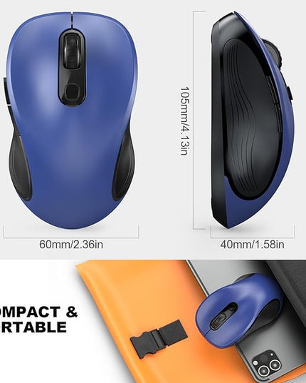 WisFox 2.4G Wireless Mouse for Laptop, Ergonomic Computer Mouse with USB Receiver and Type-C Adapter, 3 Adjustable Levels, 6 Button Cordless Wireless Mice for Windows Mac PC Notebook (Blue)