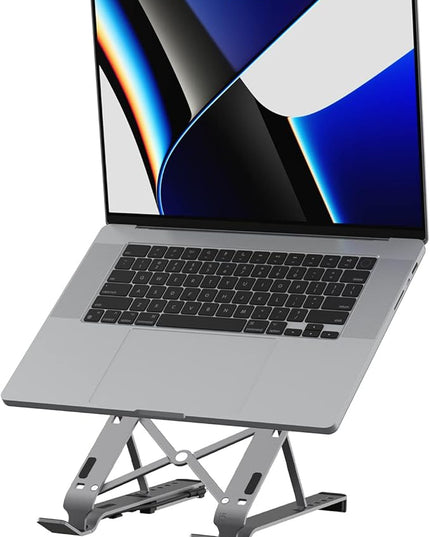 j5create Portable Aluminum Laptop Stand with USB 4-Port Hub, Foldable and Adjustable Notebook Riser with 4 USB-A Ports for MacBook, Laptop, and Tablet up to 16" (JTS223)