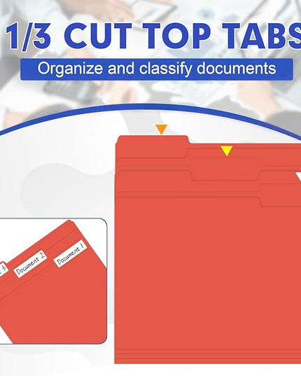 File Folder, HERKKA 30 Pack 1/3 Cut Tab File Folders, File Folders Great for Organizing and Filing, Letter Size, Red