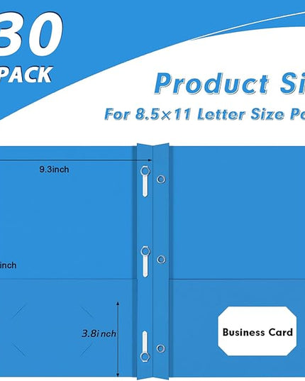 PANDRI Two Pocket Folders, 30 Pack with Prongs, Letter Size, Lightblue
