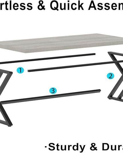 LVB Large Home Office Desk, Long Industrial Computer Desk, Metal Wood Writing Study Computer Table for Student, Big Modern Executive Simple Gaming Work Desk for Bedroom, Light Grey, 60 Inch