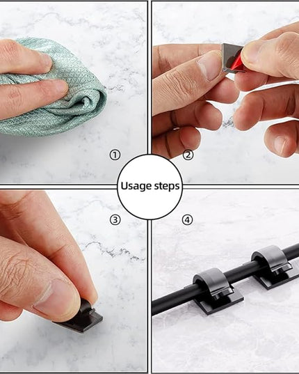 100 PCS Adhesive Cable Clips Cord Organizer (Small, Medium,Large),Wire Holder for Cable Management, Outdoor Light Clips Light Hooks for LED String,Car Dash Cam, Extension Cord (Black)