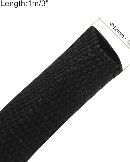 MECCANIXITY Braided Cable Sleeves Heat Shrinkable Fabric Sleeving, 1/2" 3ft Black 2:1 Ratio Heat Shrinkable Cord Protector for Harness Cable, Network Cable Protection, Cable Management
