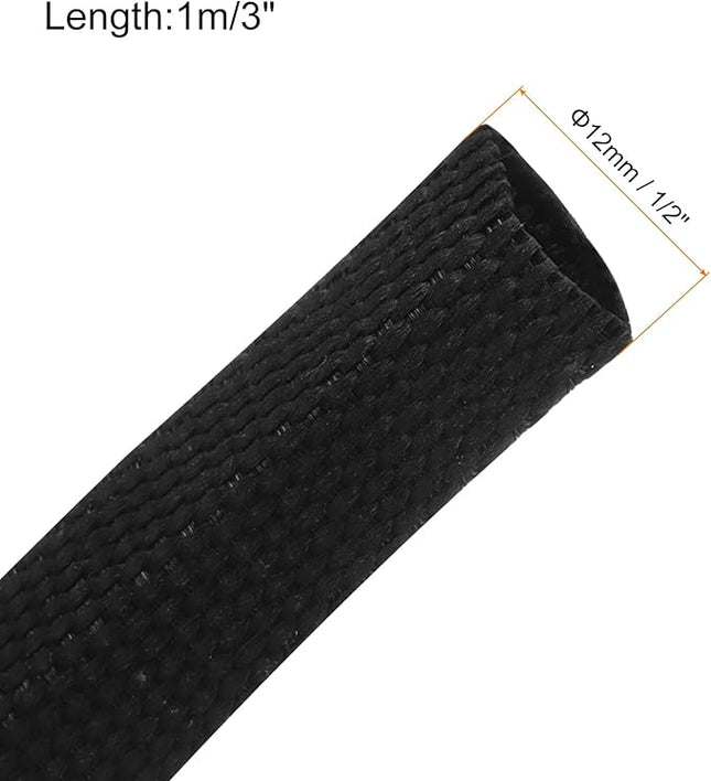 MECCANIXITY Braided Cable Sleeves Heat Shrinkable Fabric Sleeving, 1/2" 3ft Black 2:1 Ratio Heat Shrinkable Cord Protector for Harness Cable, Network Cable Protection, Cable Management
