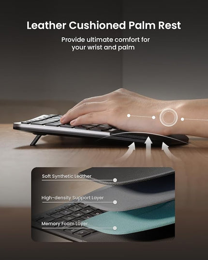 ProtoArc Ergonomic Keyboard Mouse, EKM01 Plus Full Size Wireless Bluetooth Ergo Keyboard Mouse Combo, Cushioned Palm Rest, Split Design, Rechargeable, Compatible for Windows, Mac OS - Gray and Black