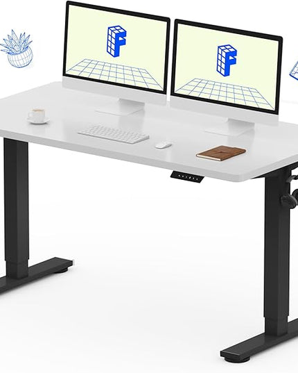 FLEXISPOT EN1 One-Piece Standing Desk with 1-Inch Thick Desktop, 55"x28" Electric Height Adjustable Desk for Home Office & Multi-Device Workstations, White