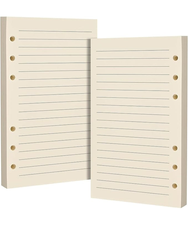 A6 6-Hole Lined Loose-Leaf Paper, Beige – Refill Pages for Standard A6 6-Ring Binder, Journals, Planners – Ideal for Office, Study, Recipes, Travel & Budgeting – Pack of 2 (80 Sheets per Pack)
