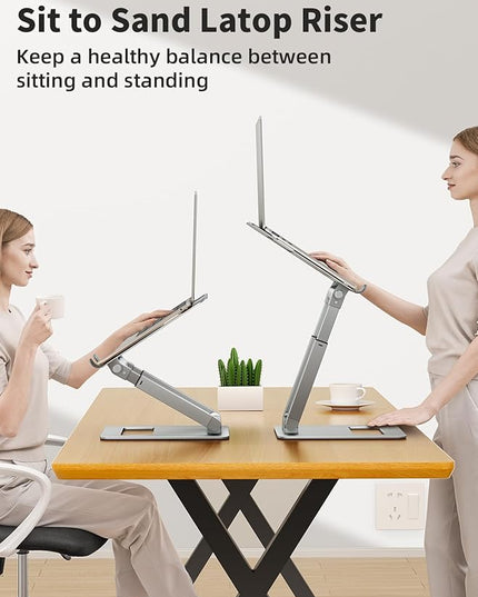 tounee Laptop Stand for Desk Adjustable Height, Telescopic Computer Stand with Pull Out Design Ergonomic Laptop Riser Fits All Laptops 10-17"-Silver