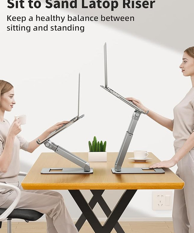 tounee Laptop Stand for Desk Adjustable Height, Telescopic Computer Stand with Pull Out Design Ergonomic Laptop Riser Fits All Laptops 10-17"-Silver