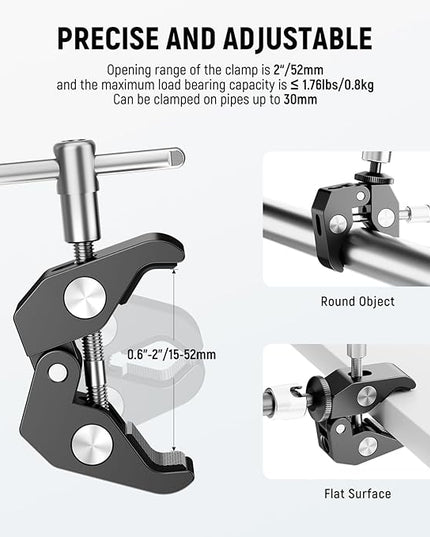 NEEWER 6"/15cm Adjustable Magic Arm with Super Clamp, 1/4" & 3/8" Threads, 1/4" Screws for Flash/LED Light/Microphone/Monitor, Compatible with SmallRig Camera Cage, Max Load: 4.4lb/2kg, ST15C