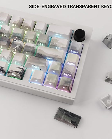Sunzit PBT Keycaps - Side Print Keycaps 75 Percent, Shine Through Custom Key caps, Japanese Keycap Set Dye Sub & Double Shot, 135 Keys Cherry Profile Keyboard Keycap for Mechanical Keyboard